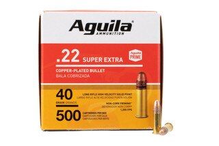 Aguila Standard High-Velocity 22LR 40gr Ammo has a Copper Plated Round Nose